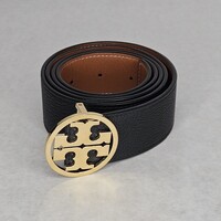 Tory Burch Miller Reversible Monogram Logo Black Large L Women's Belt