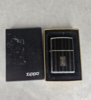 Vintage Zippo Black Lighter Silver Lined Etched with Initials DTA with Box