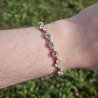  Givenchy Round Crystal Gold Toned Faux Gemstone Bracelet 7.5 Inches 6mm Wide