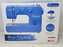 JANOME Blue Couture Easy-to-Use Sewing Machine with Interior Metal Frame