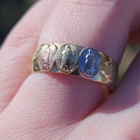 14K Tri Color Gold Virgin Mary Religious Band Ring 6mm Wide Size 8.75