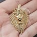 14K Yellow Gold CZ Cubic Zirconia & Ruby Lion Head Crown Pendant Charm 11.9 Gram