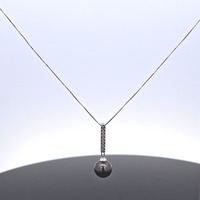 14K White Gold Box Link Necklace Chain with Pearl Diamond Pendant 19 Inches