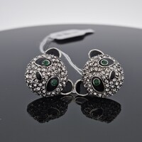 Betsey Johnson Panda Earrings Black Clear Green Crystal Ear Rings 