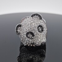 Park Lane Champagne Clear and Black Crystal Panda Ring Size 8.75