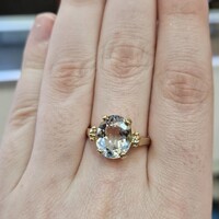 14K Yellow Gold 4.55Ct Oval Aquamarine Diamond Vintage Ring Size 8.5