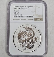 Chinese Myths & Legends 2021P Australia Silver $1 Coin Dragon MS69 NGC Graded