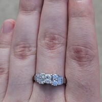 14KT White Gold Staircase Multi Cut Diamond Cocktail Ring 1.11TCW Size 9.75
