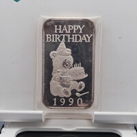 Madison Mint Happy Birthday Bear Cake 1990 .999 Fine Silver One Troy Ounce Bar