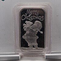 Merry Christmas Santa Claus 1994 1 Troy Ounce Fine Silver 999 Bar 