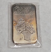  Madison Mint Happy Birthday 1985 999 Fine Silver One Troy Ounce Bar