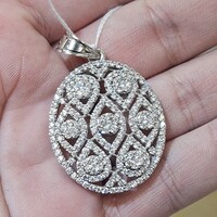 14K White Gold CZ Cubic Zirconia Pear Eye Oval Shaped Ornate Pendant Charm