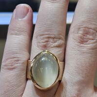 10K Yellow Gold 9.34CT Cat's Eye Moonstone Wide Bezel Ring 18.4 Grams Size 8.25