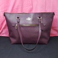 Coach Gallery Tote Bag - Cross Grain Leather - Dark Purple w/ Gold Hardware