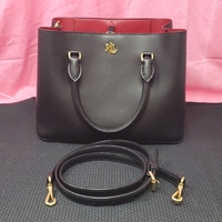 Lauren Ralph Lauren Leather Small Marcy Satchel w/ Shoulder Strap - Black & Red