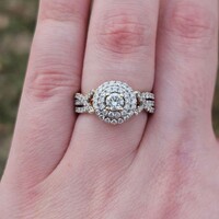 14K Yellow Gold Diamond Double Halo 3 Row Shank Engagement Ring Size 7